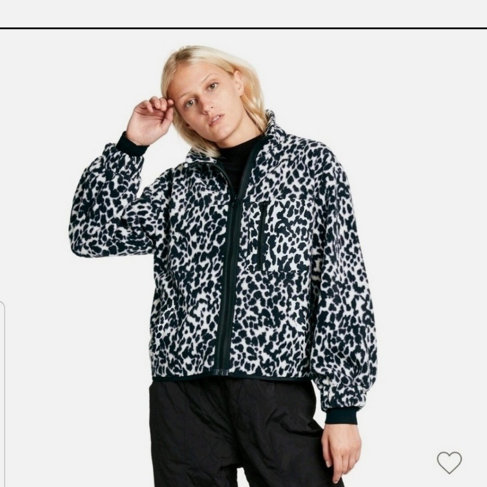 Sandy Liang x Target Women Leopard Print Fleece Full Zip Jacket Black White XS